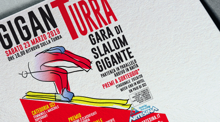 Studio e realizzazione campagna pubblicitaria (depliant, manifesti, gadget) per la gara di Slalom gigante ad Artesina